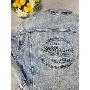 Vintage Dr‎ Pepper Acid Wash Denim Jacket LG Made in USA 80s Soda Promo Trucker